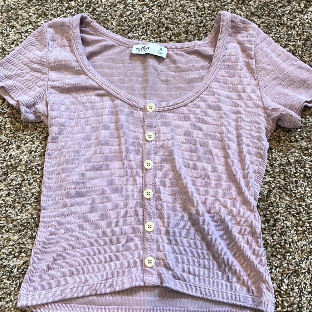 purple hollister button ribbed top